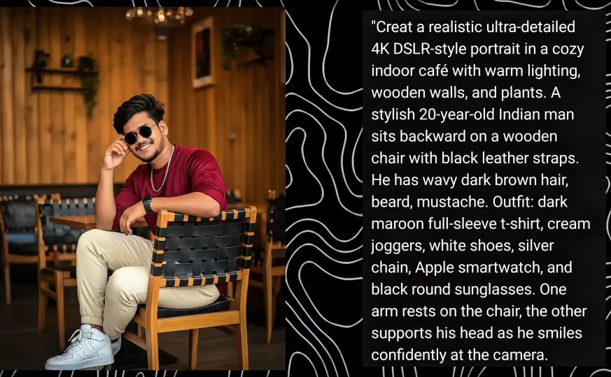 generate a powerful and stylish image of the uploaded man, 100 percent face reserved, radiating bossy gangster vibes. he is seated confidently on a luxurious velvet sofa, leaning back in a relaxed yet commanding pose. a cheetah, adorned with heavy gold chains, sits across his lap, its sleek body draped naturally over him.